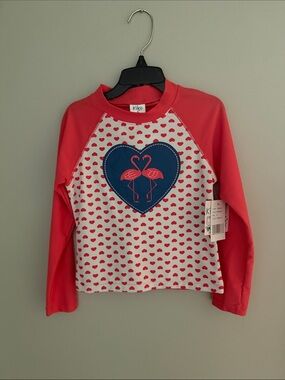 Kiko Coral Sleeve Rash Guard with Navy Heart and Pink Flamingos